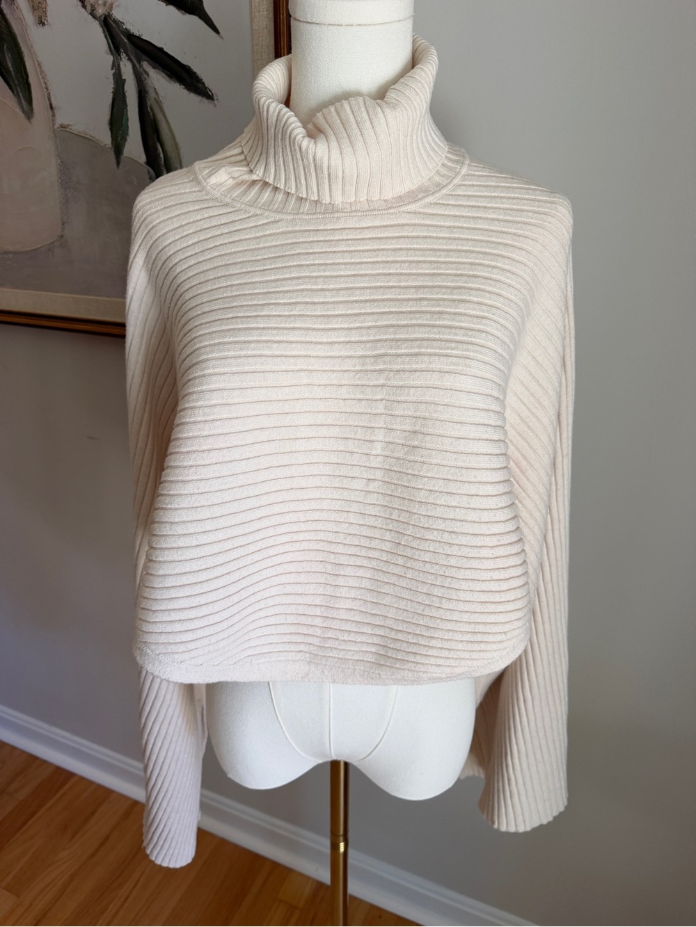 Free People Softly Structured Ribbed Knit Cropped Sweater XL Ivory